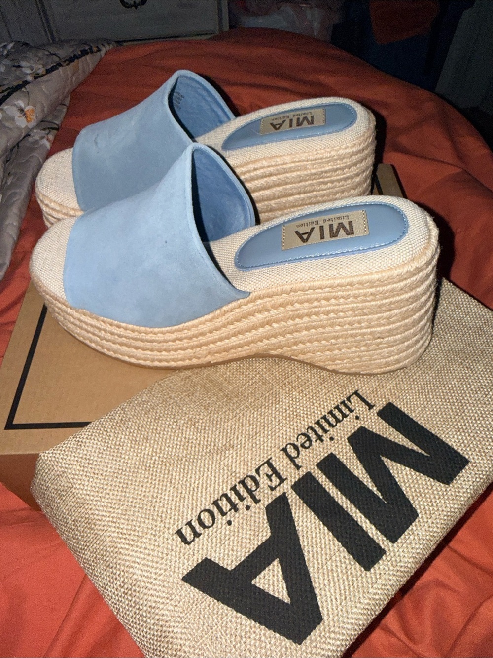 MIA Powder Blue Espadrille Slide Mules - Picture 2 of 6